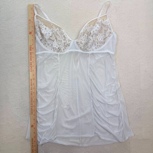 Y2K Cacique Baby Doll White Sheer Lace Mini Slip Size 26/28 - Picture 2 of 8